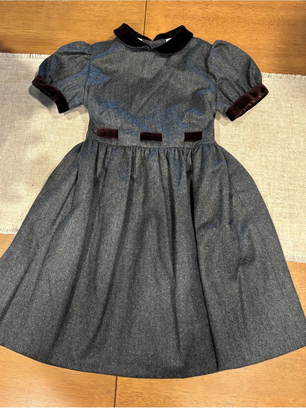Bonpoint Girls Gray Wool Dress Velvet Trim Puff Sleeve Size 6 Formal $725